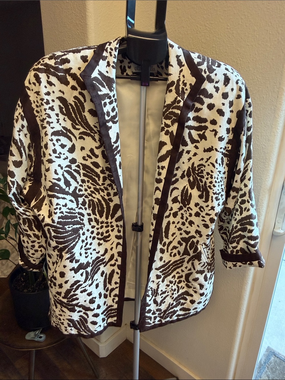 VTG 70s 80s Lilli Ann Open Front Animal Print Blazer Kimono Jacket M USA